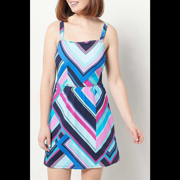 AmberNoon II UPF 50 Swim Dress Wrap Skirt Turquoise Stripe - Regular - Picture 1 of 1